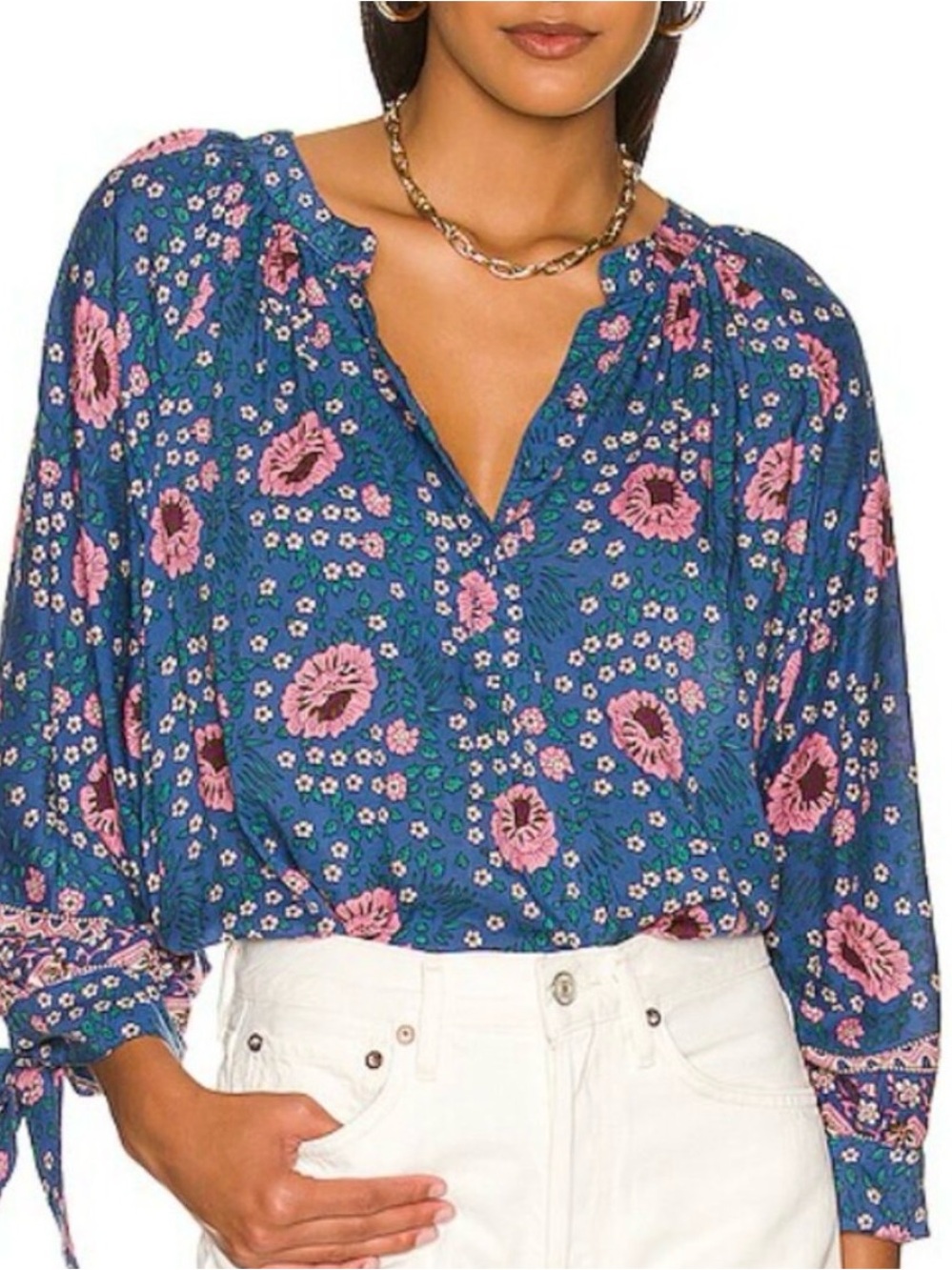 Natalie Martin M Floral Peasant Top Bali Artisan Textile Handmade Quiet Luxury